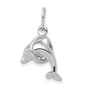 925 Sterling Silver Mini Small Dolphin Diving Through Hoop Charm Pendant